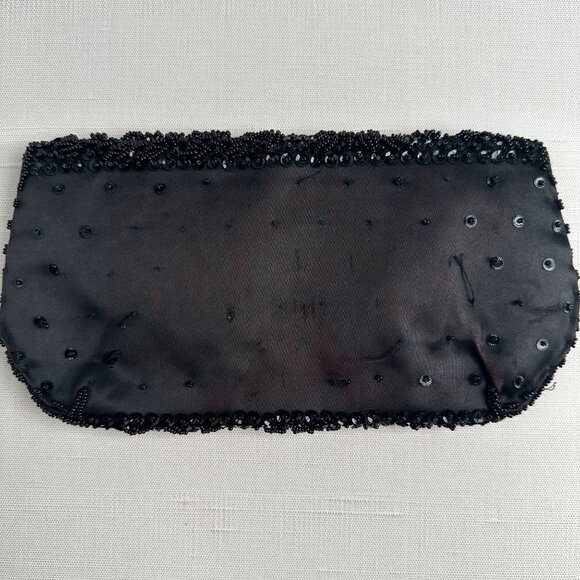 1950s Black Beaded Evening Clutch Fold Over Pocket Clutch Repair or Repurpose - Picture 2 of 6